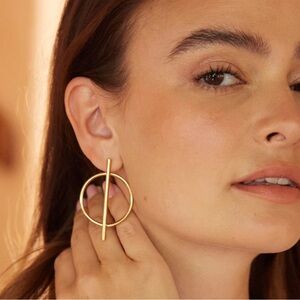 Gold Open Circle And Bar Earrings